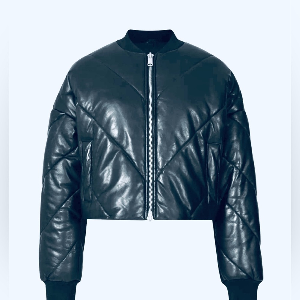 All Saints Lamb Leather Bailey Puffer Jacket - black / boxy oversized fit - Picture 8 of 13